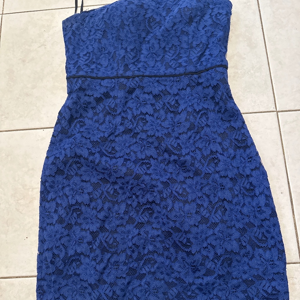 DVF strapless blue lace dress, good condition